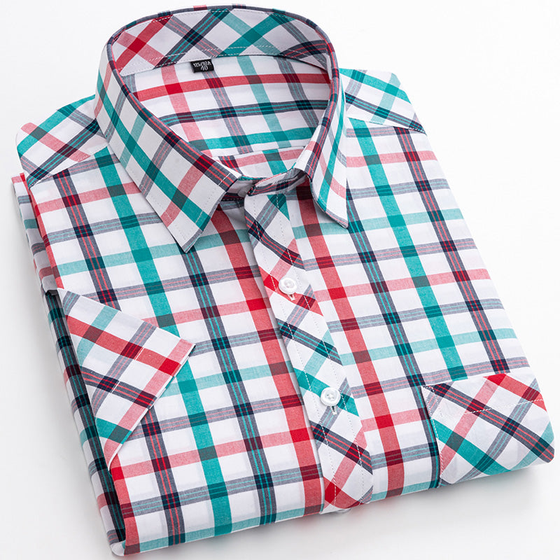 Cotton Men's Plaid Short-sleeved Shirt