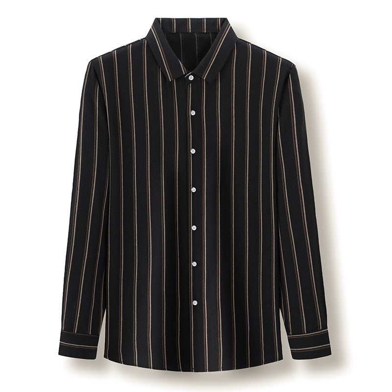 Spring And Autumn New Middle-aged And Young Men's Long-sleeved Striped Shirt Light Business