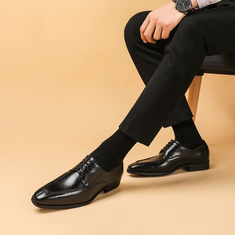 All-match pointed toe British leather shoes