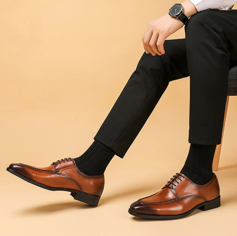 All-match pointed toe British leather shoes