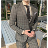 Korean Slim Men's Check Three-piece Customized Wedding Banquet Dress Groom Men's Suit