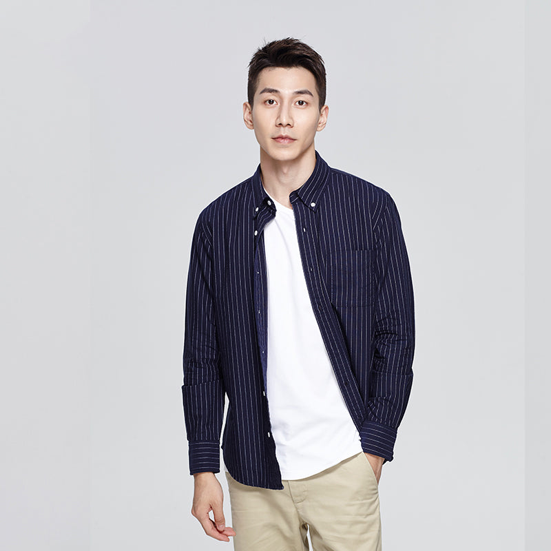 Men's Plaid White Long Sleeve Trendy Spring Summer Top