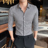 British Striped Slim-fit Square-neck Long-sleeved Shirt