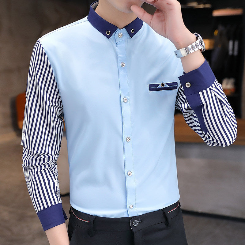 Striped Men's Long-sleeved Shirt, Handsome, Casual And Versatile