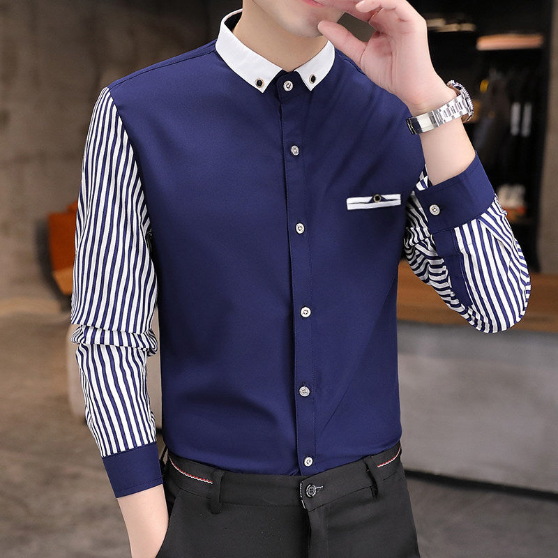 Striped Men's Long-sleeved Shirt, Handsome, Casual And Versatile