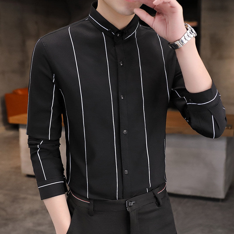 Striped Men's Long-sleeved Shirt, Handsome, Casual And Versatile