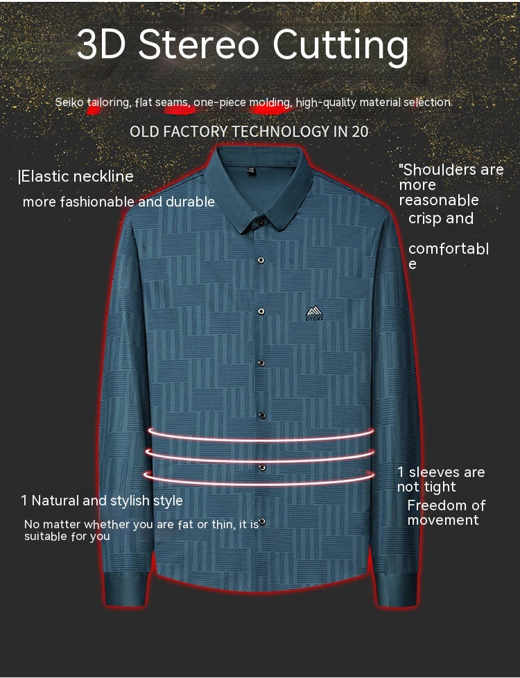 Autumn New Seamless Long-sleeved Men's Business Fashion Middle-aged Casual Shirt