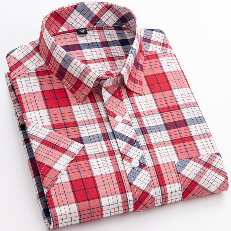 Cotton Men's Plaid Short-sleeved Shirt
