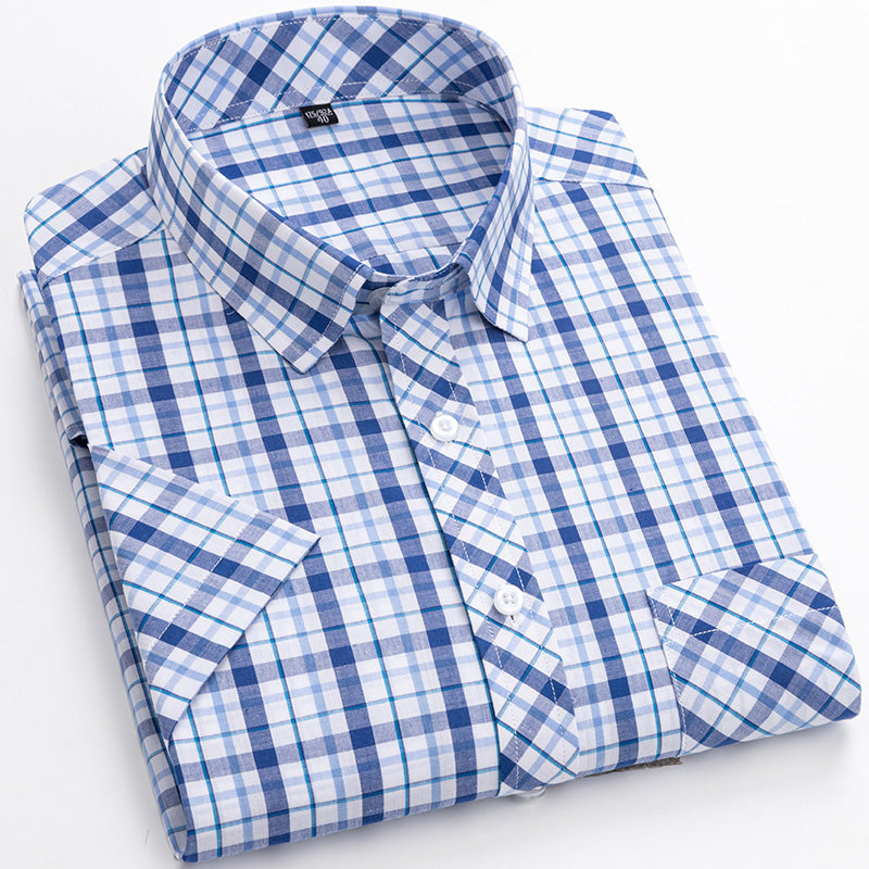 Cotton Men's Plaid Short-sleeved Shirt