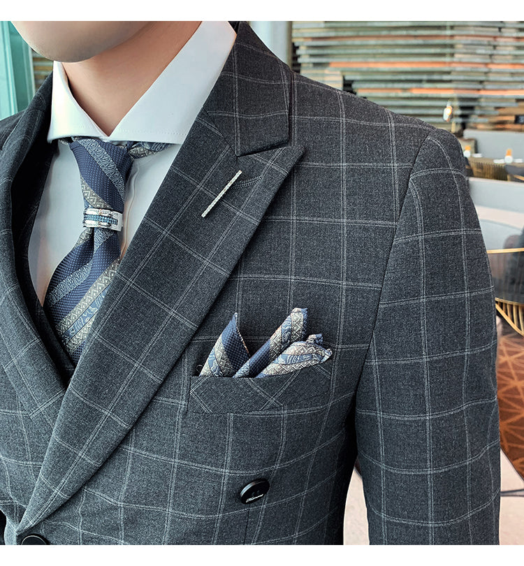 Men's Casual Business Suit Three-piece Slim-fit Officiating Ceremony