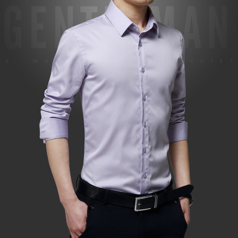 Business Casual Long Sleeve Spread Collar Slim Fit Shirt