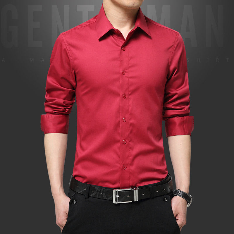 Business Casual Long Sleeve Spread Collar Slim Fit Shirt