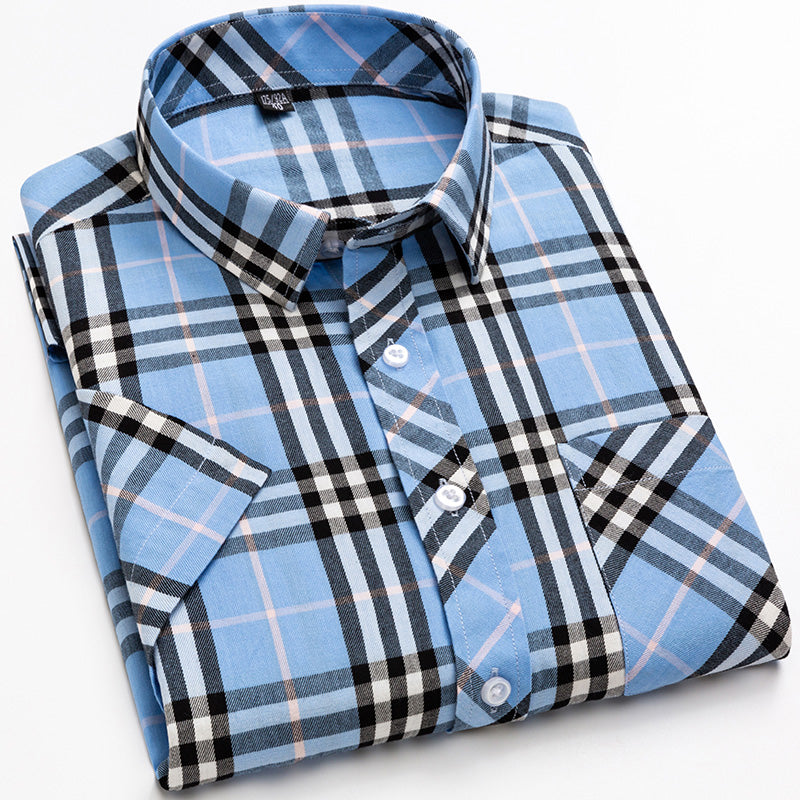 Cotton Men's Plaid Short-sleeved Shirt