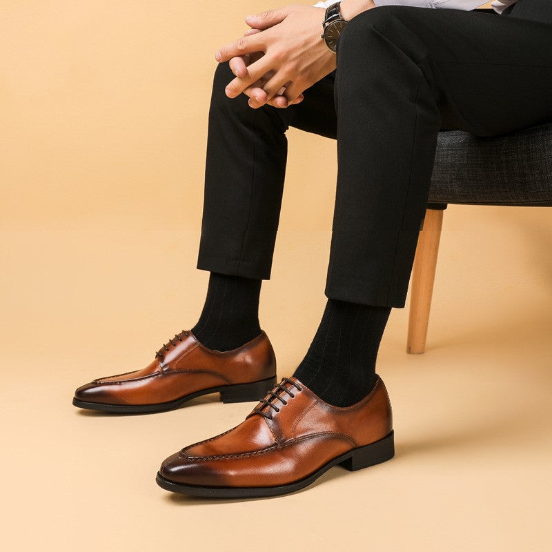 All-match pointed toe British leather shoes