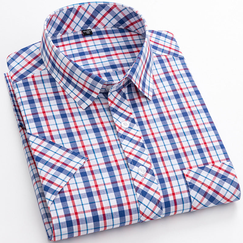 Cotton Men's Plaid Short-sleeved Shirt