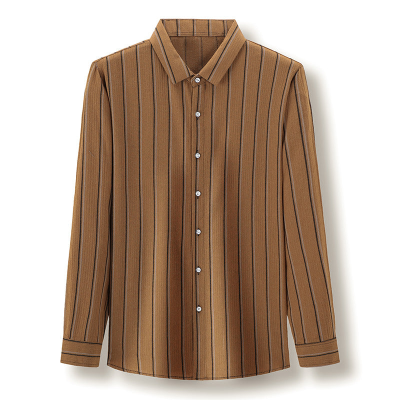 Spring And Autumn New Middle-aged And Young Men's Long-sleeved Striped Shirt Light Business