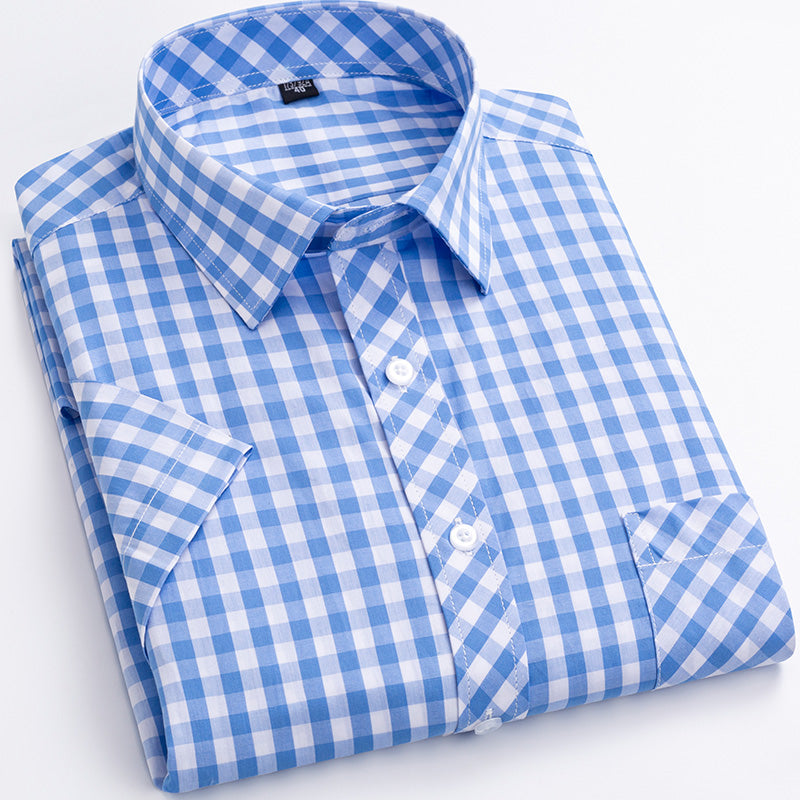 Cotton Men's Plaid Short-sleeved Shirt
