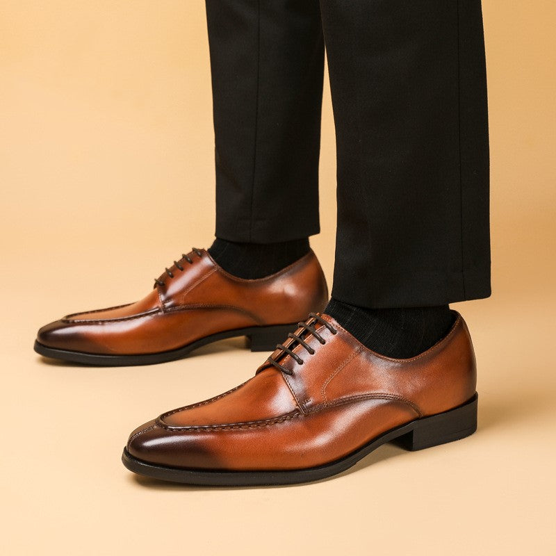 All-match pointed toe British leather shoes