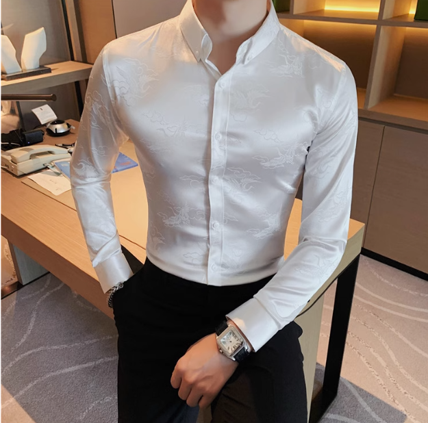 Trendy Spring New Men's Long Sleeve Shirt Smooth