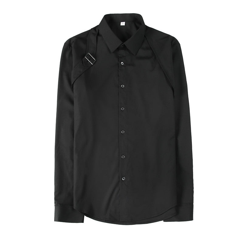Men's Slim-fit Smooth Fabric Strap Buckle Long-sleeved Shirt