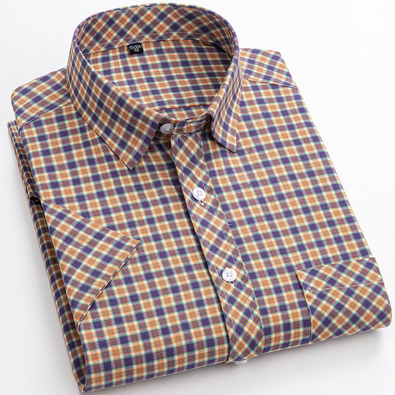 Cotton Men's Plaid Short-sleeved Shirt