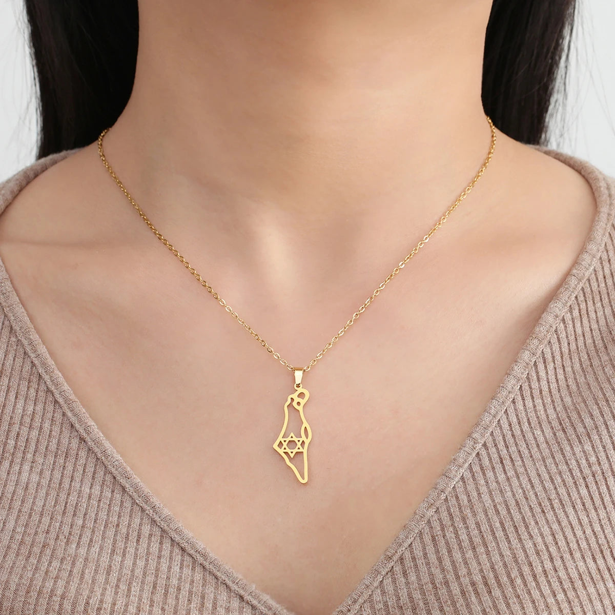 Hollow Star Of David Map Shape Pendant Necklace