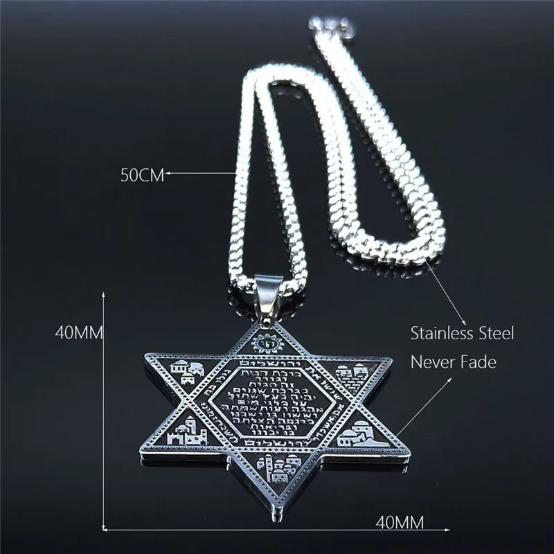 Stainless Steel Star Of David Solomon Pendant Necklace