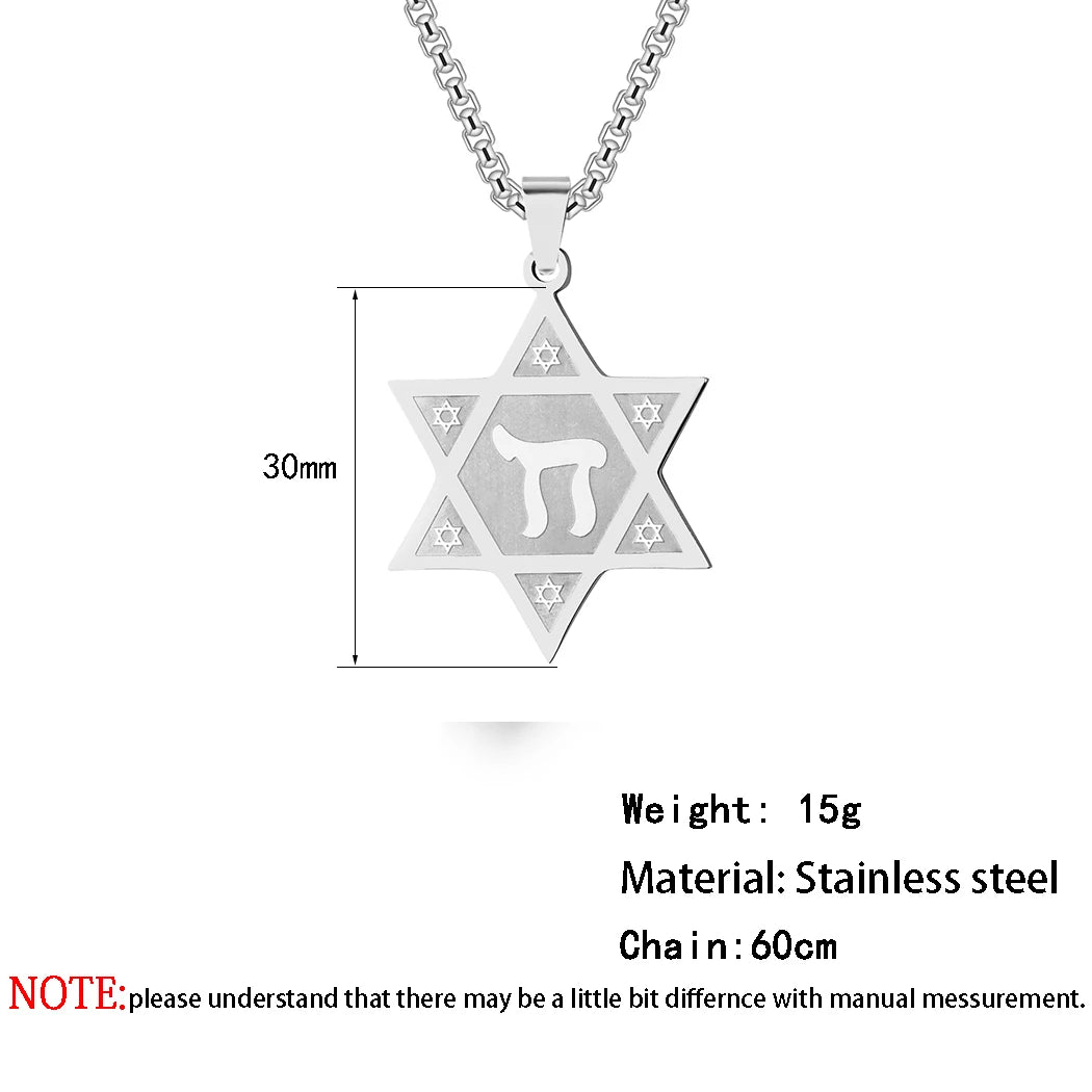 Star Of David Jewish Chai Kabbalah Pendant Necklace