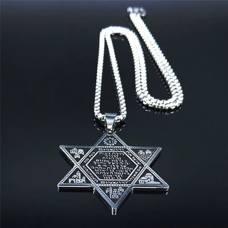 Stainless Steel Star Of David Solomon Pendant Necklace