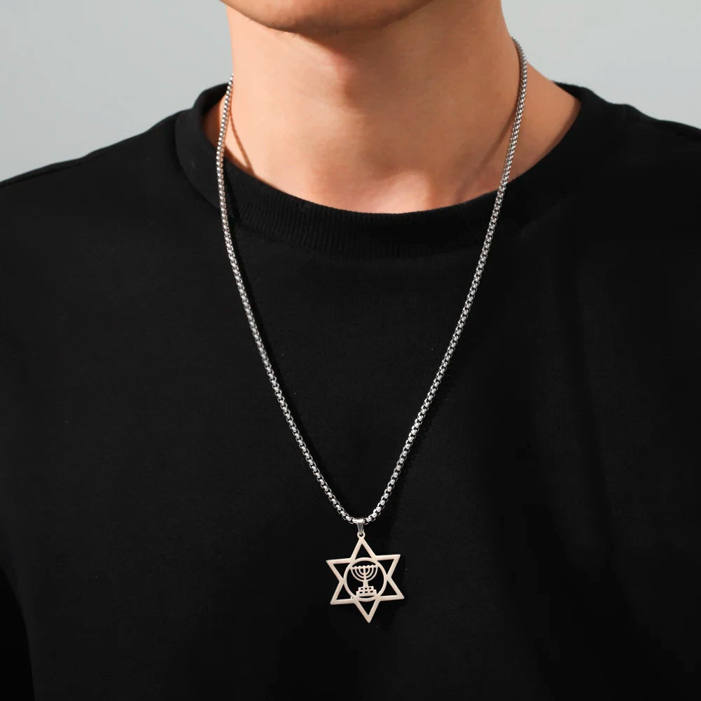 Jewish Six-pointed Star Stainless Steel Pendant Necklaces