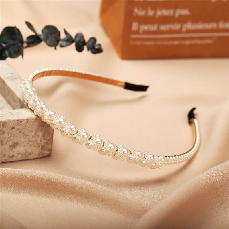 Modyle Fashion Full Pearl Hairbands Elastic Flower Women Hair Hoop Bands Headband Bezel Girls Hair Accessories Headdress