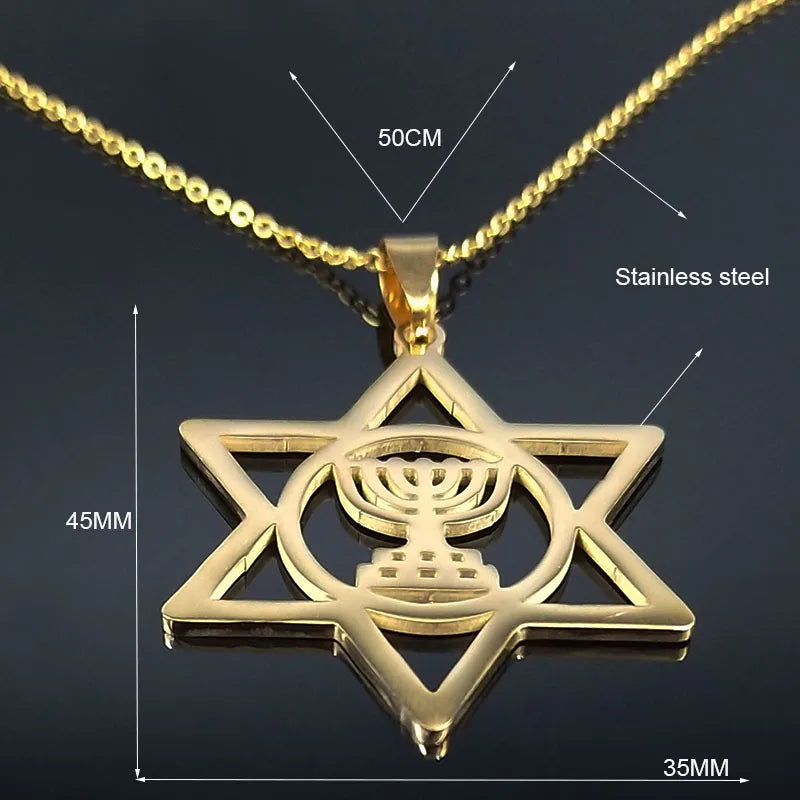 Jewish Menorah Faith Lamp Stainless Steel Necklace