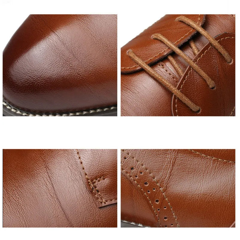 New 2023 Flat Classic Men Dress Shoes Genuine Leather Wingtip Carved Italian Formal Oxford Footwear Plus Size 38-48 For Winter