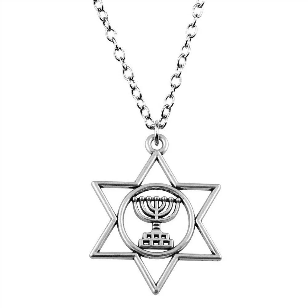 Gold Color Star Of David Menorah Pendant Necklace