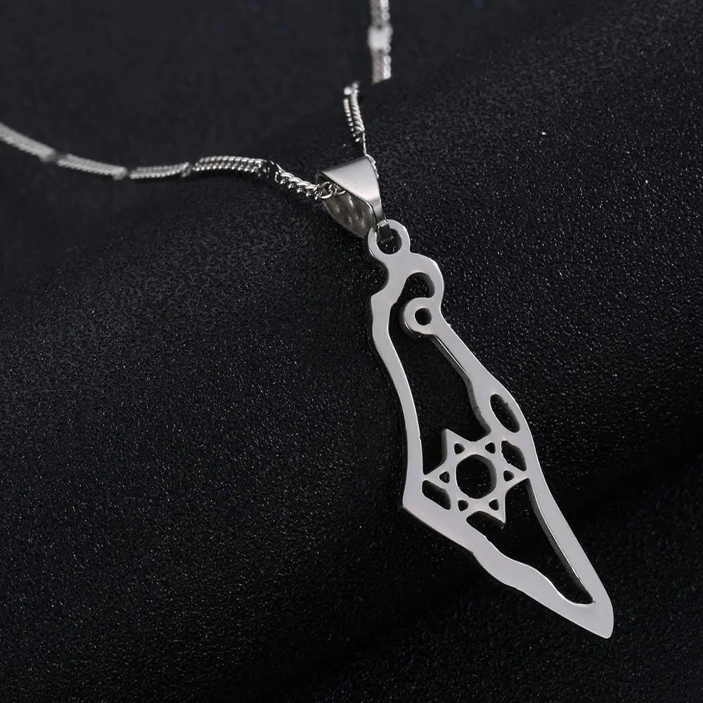 Stainless Steel Israel Map Pendant Necklace