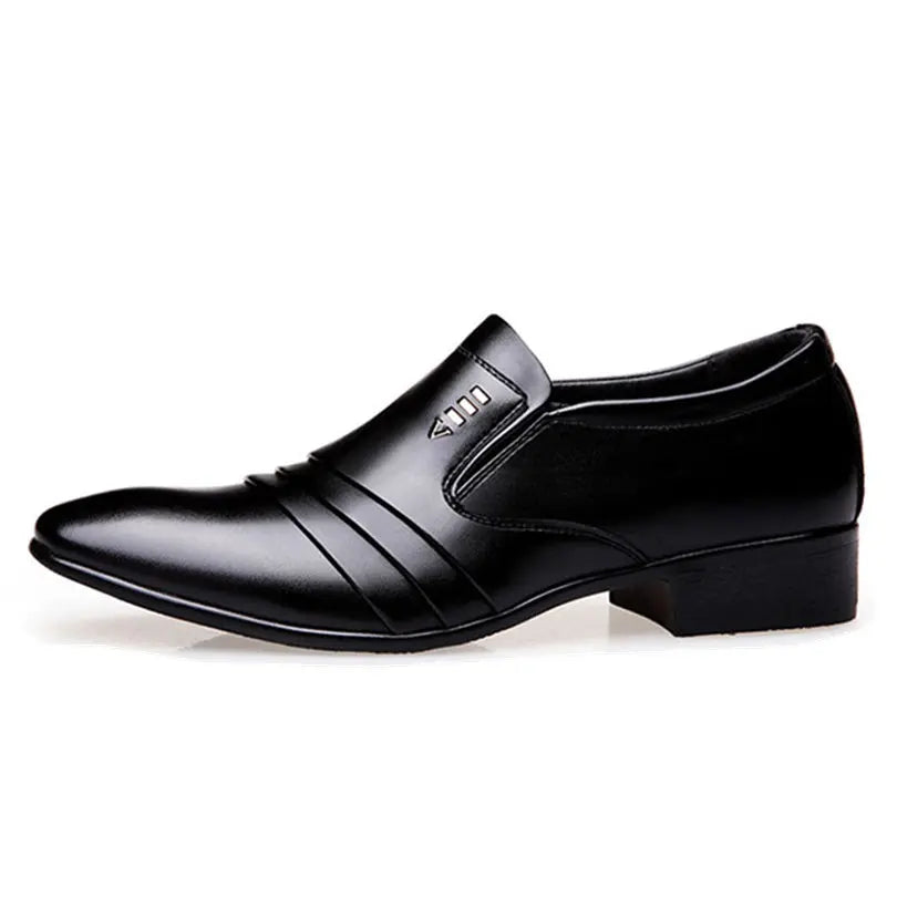 Luxury Brand PU Leather Fashion Men Business Dress Loafers Pointy Black Shoes Oxford Breathable Formal Wedding Shoes