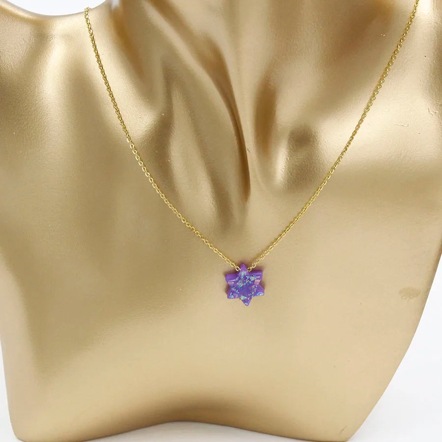 Jewish Jewelry Star Of David Plastic Opal Pendant Necklace