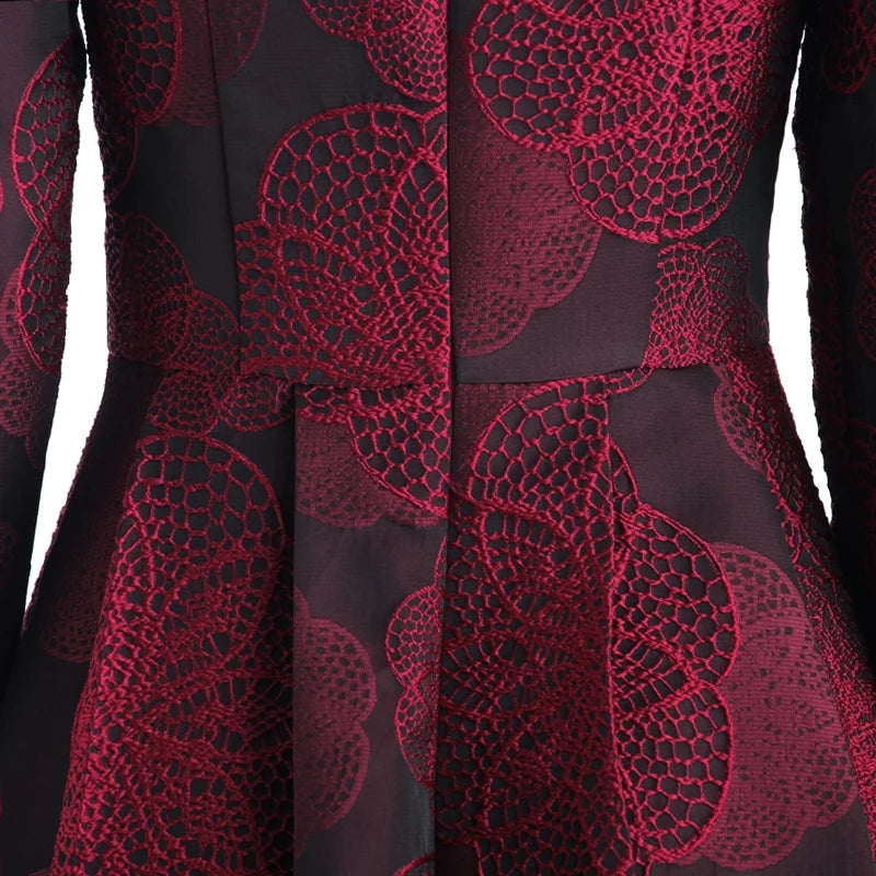 Burgundy Floral Jacquard Dress