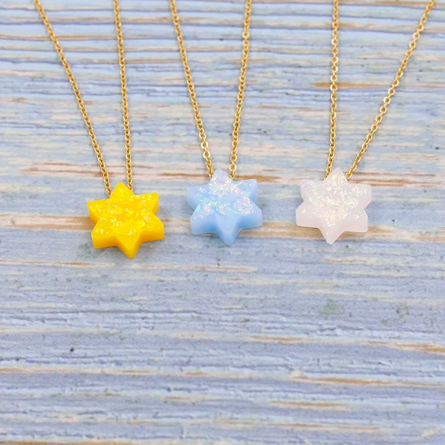 Jewish Jewelry Star Of David Plastic Opal Pendant Necklace