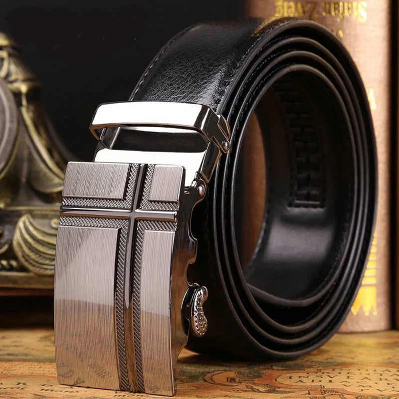 [LFMB] Mens Belts Luxury Men Leather Belt 2016 Cowskin Fashion Genuine Leather Buckle Waist High Quality Male Wedding Metal