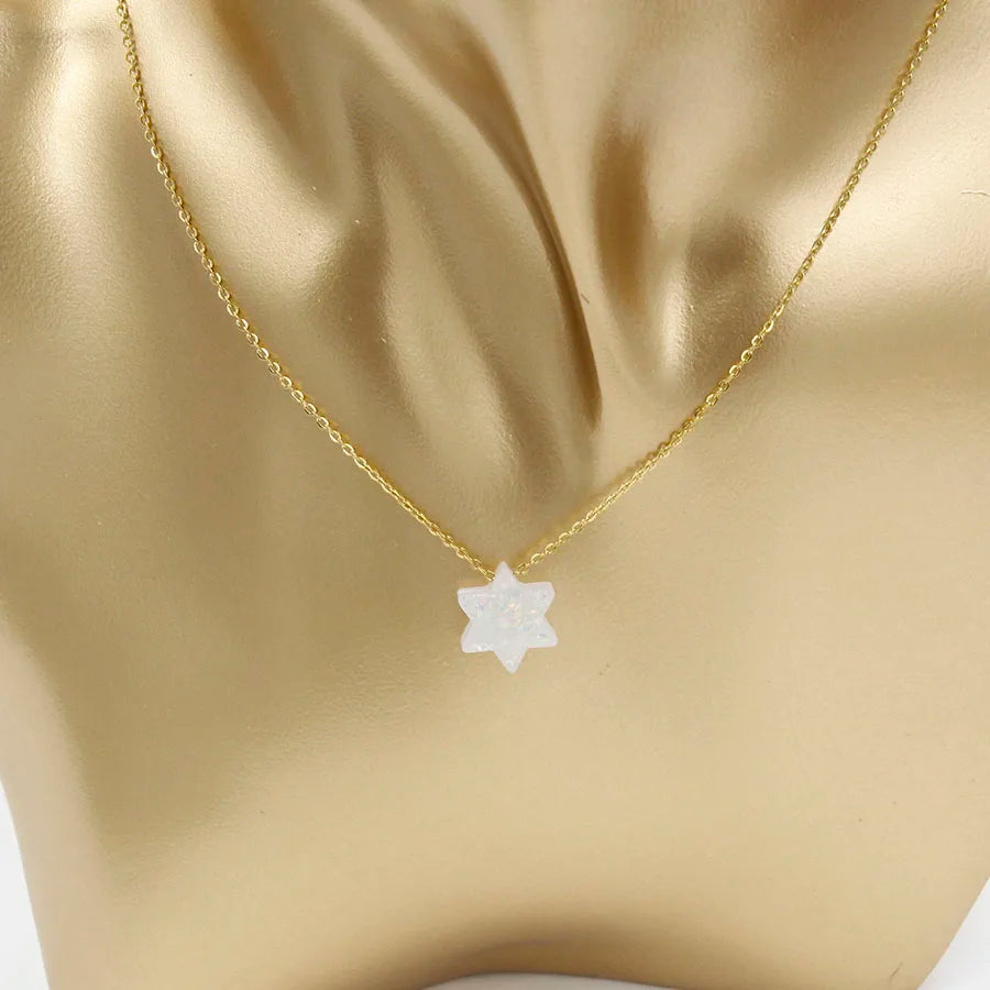 Jewish Jewelry Star Of David Plastic Opal Pendant Necklace