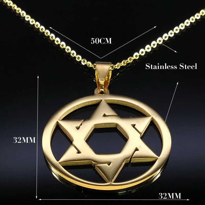 Star Of David Shield Stainless Steel Pendant Necklace