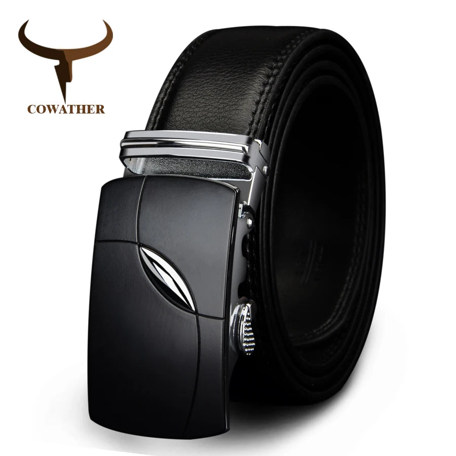 COWATHER 2021 cow genuine leather belts for men automatic alloy buckle black brown color  free shipping cz035