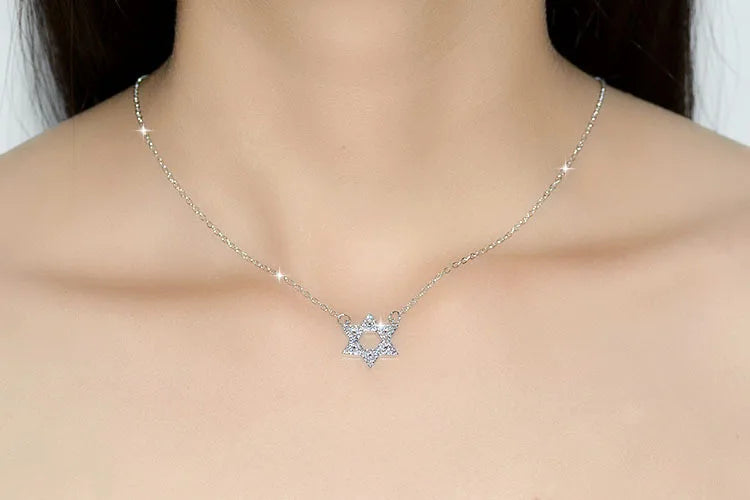 Zircon Magen Star Of David Hexagram Pendant Necklace