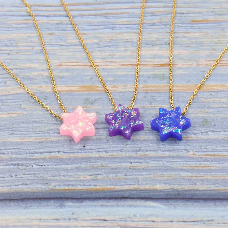 Jewish Jewelry Star Of David Plastic Opal Pendant Necklace
