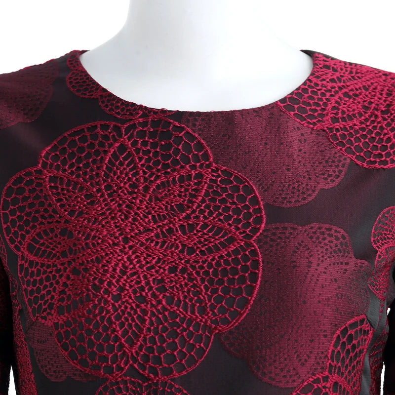 Burgundy Floral Jacquard Dress