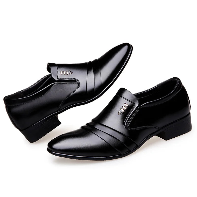 Luxury Brand PU Leather Fashion Men Business Dress Loafers Pointy Black Shoes Oxford Breathable Formal Wedding Shoes