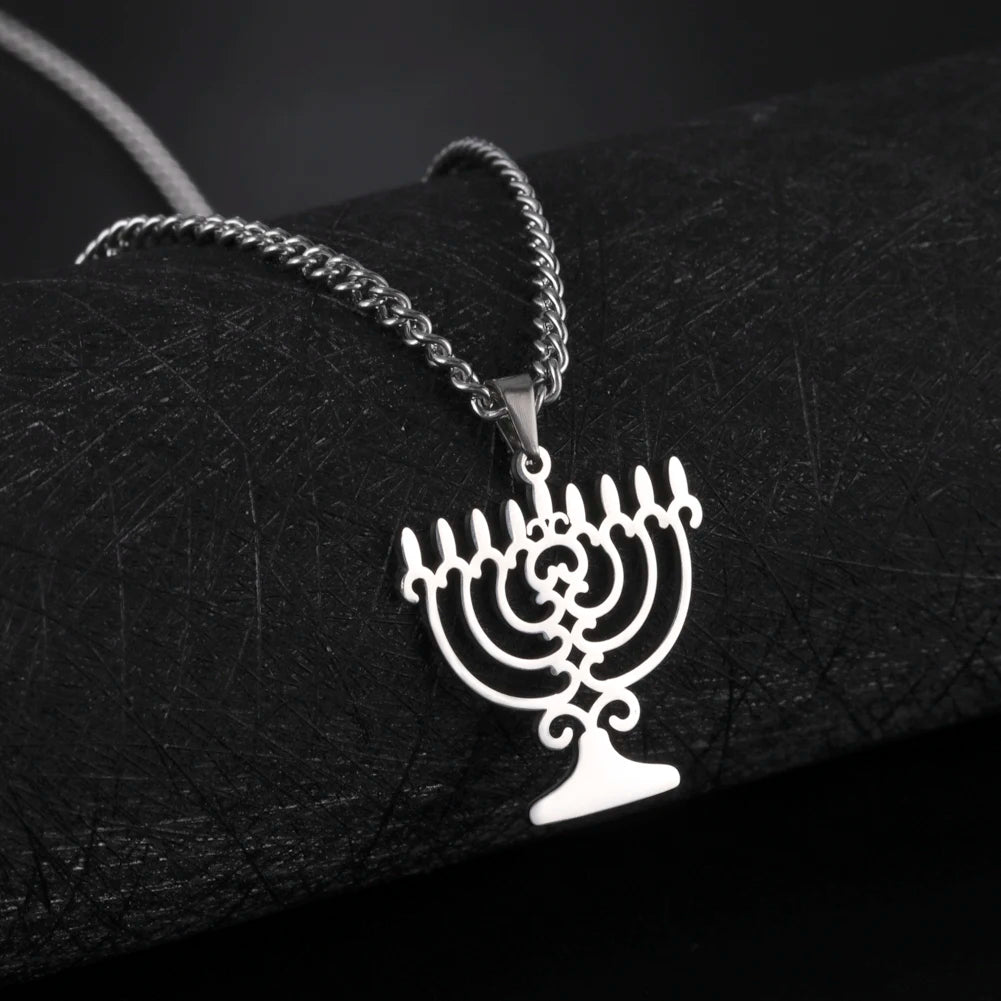 Menorah Candles Jewish Religious Double Layer Necklace