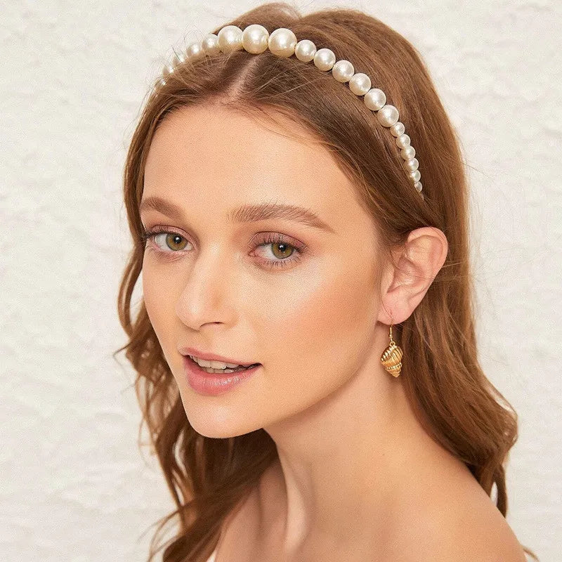 Modyle Fashion Full Pearl Hairbands Elastic Flower Women Hair Hoop Bands Headband Bezel Girls Hair Accessories Headdress