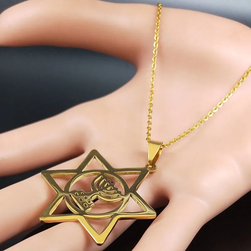 Jewish Menorah Faith Lamp Stainless Steel Necklace
